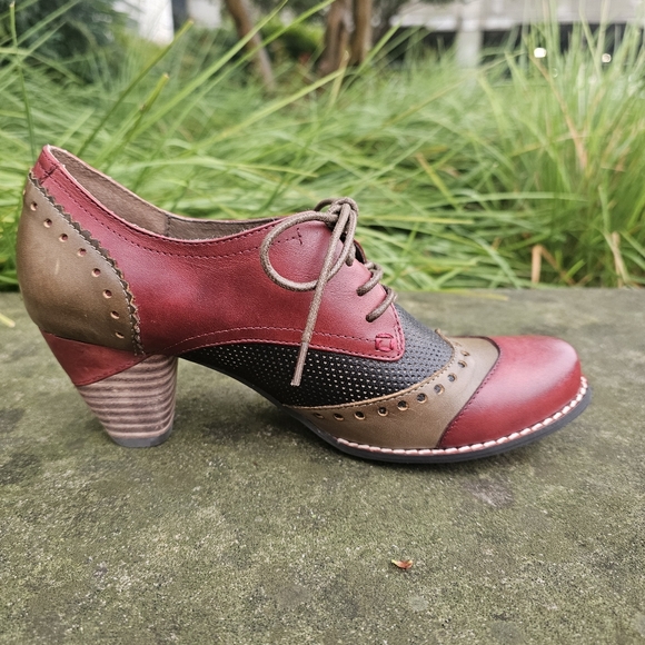 L’artiste Sping‎ Step Bardot Pump Red Brown Leather Heels Oxford Bootie Block - Picture 5 of 8